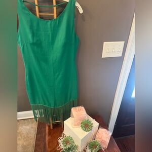 Elegant Green Fringe Midi Dress